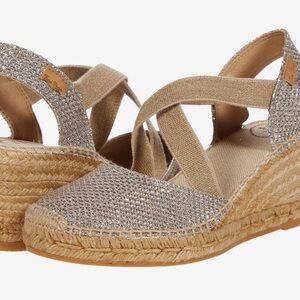 Toni Pons Saba Silver Tan Espadrille Wedge Shoes